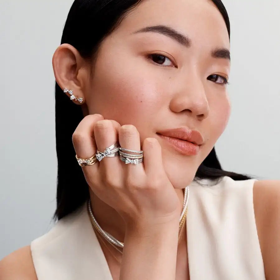 Original 925 Sterling Silver Ring Bow Heart Sun Moon With Colorful Crystal Rings For Women Valentine's Birthday Gift DIY Jewelry