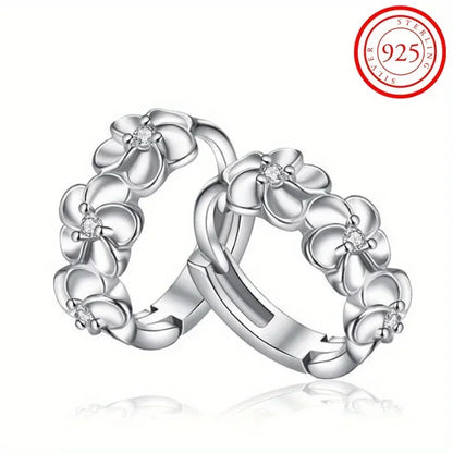 925 Sterling Silver Camellia Pattern Hoop Earrings – Cute Elegant Gift for Women