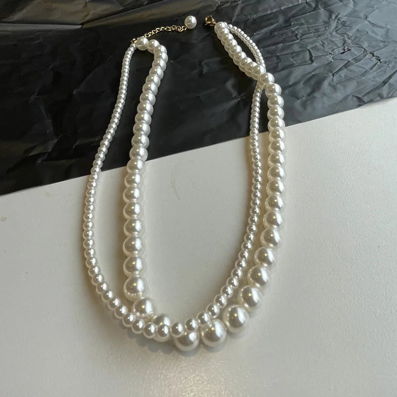 Double Layer Simulated Pearl Choker Necklace – Elegant Clavicle Chain for Women