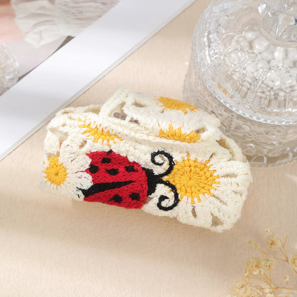 Crochet Knitting Hair Claw Clip – Handmade Boho Floral Hairpin for Women