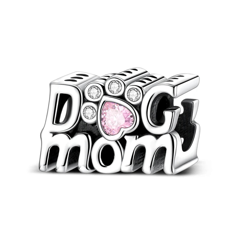 925 Sterling Silver Dog Paw Heart Zircon Charm – Pink Pet DIY Jewelry