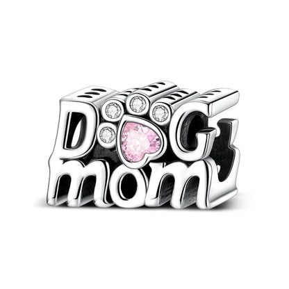 925 Sterling Silver Dog Paw Heart Zircon Charm – Pink Pet DIY Jewelry