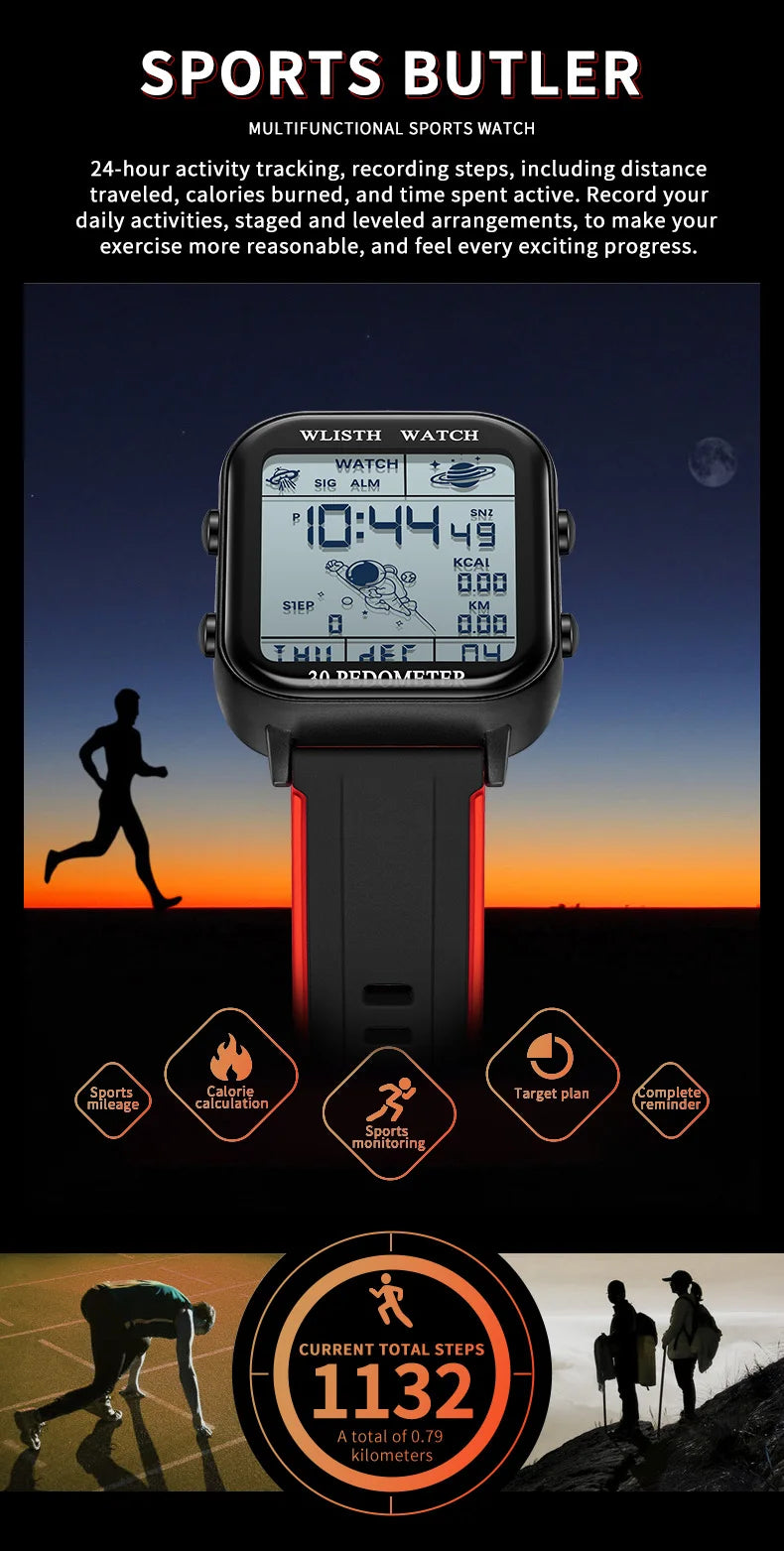 Digital Watche for Man Stopwatch Wristwatch Clock Electronic Watch Outdoor Timing Wristwatch Multi-Function Digital montre homme
