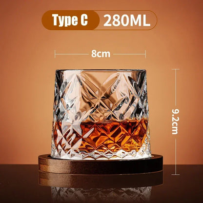 Spinning Whiskey Tumbler Glass – Rotating Crystal Brandy Cup