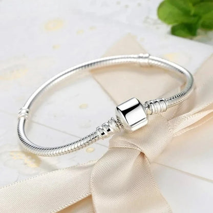 925 Sterling Silver Snake Bone Charm Bracelet – Smooth Handmade Jewelry for Women