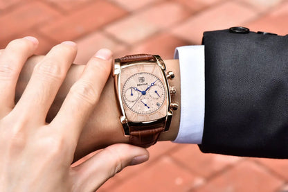 Relogio Masculino Mens Watches Top Luxury Brand BENYAR Chronograph Leather Quartz Watch Men Military Sport Rectangle Wristwatch - BeeTrendyShop.COM