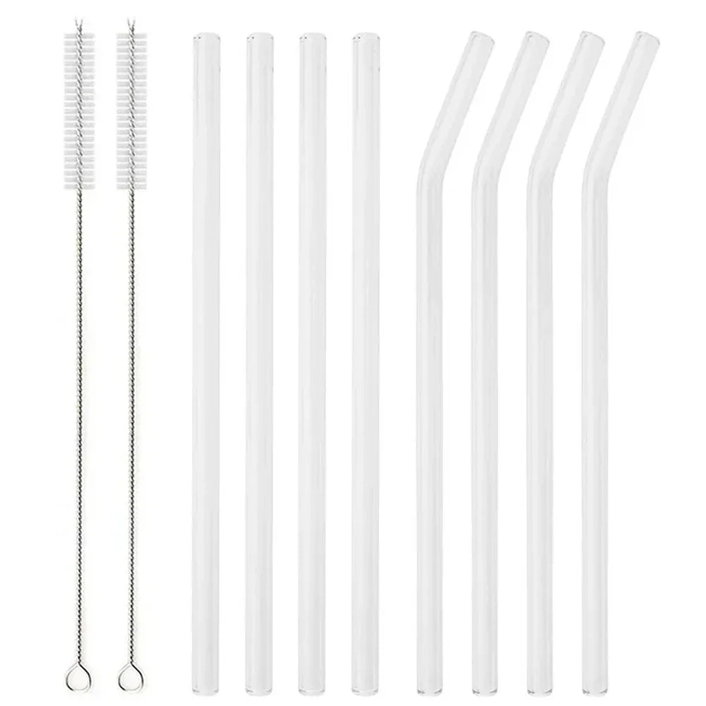 8Pcs Reusable Glass Straws – Colorful Eco-Friendly Borosilicate Drinking Straws
