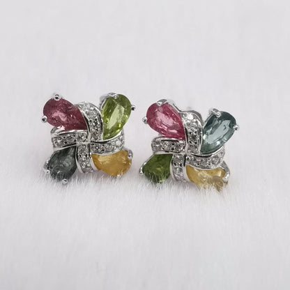 SACE GEMS 925 Sterling Silver Natural Tourmaline Stud Earrings – Fine Jewelry Gift for Women