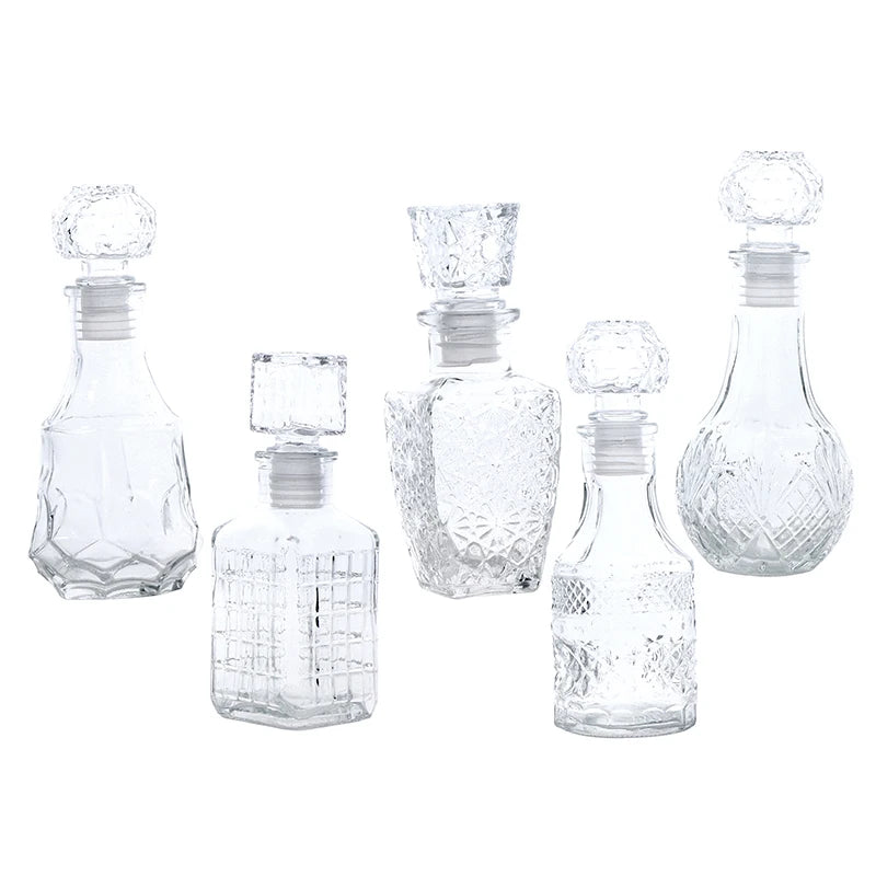 Mini Whiskey Decanter Bottle – 100/150ml Crystal Glass with 3D Carved Cap