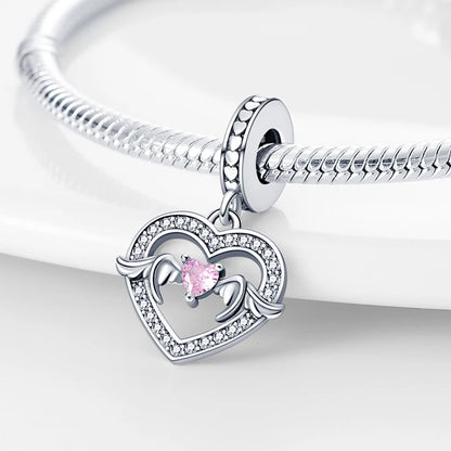 925 Sterling Silver Mom & Daughter Heart Charm – Mother's Day DIY Jewelry