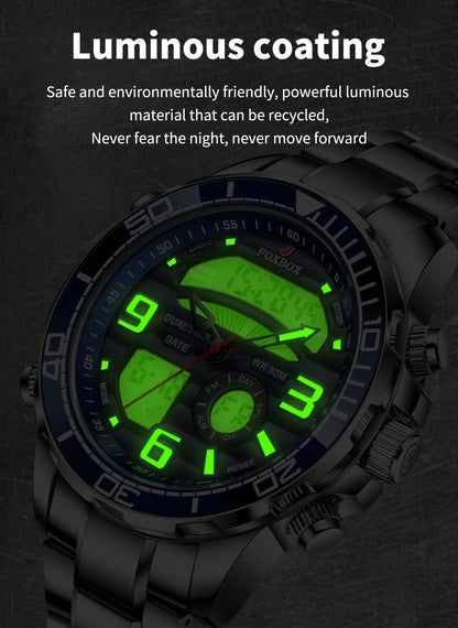Luxury Digital Sport Watch for Men – All Steel Military, Waterproof Quartz with Box