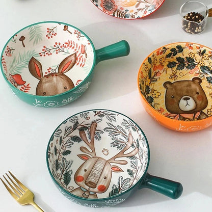 Forest Animals Ceramic Baking Pan with Handle – Salad Bowl & Au Gratin Dish