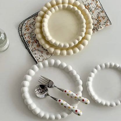 French-Style Beaded Ceramic Dessert Plate – Ins Style Breakfast & Ornament Serving Dish