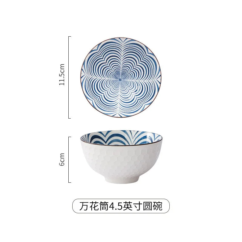 Japanese Ceramic Tableware Underglaze Color Dishes Rice Bowl
