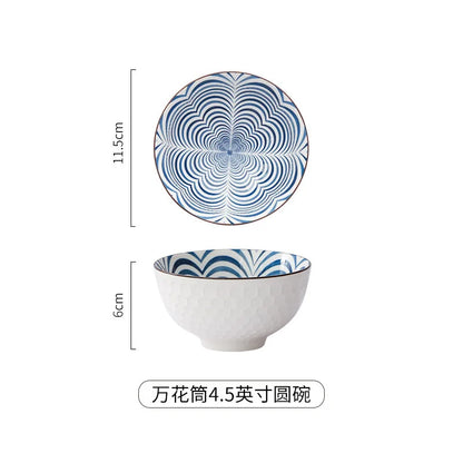 Japanese Ceramic Underglaze Rice Bowl – Colorful Tableware Dishes for Home & Restaurant