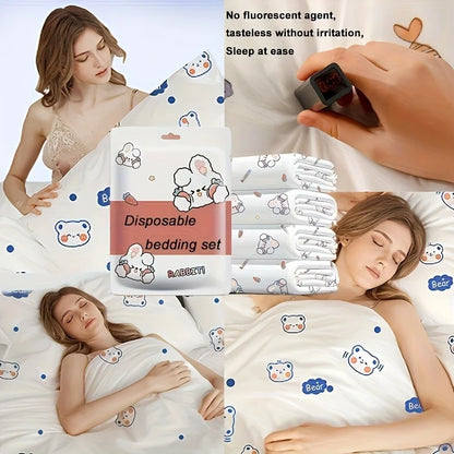 3-Piece Disposable Non-Woven Bed Sheet Set – Hypoallergenic Travel Bedding with Pillowcase & Fitted Sheet