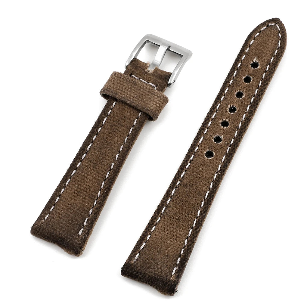 Retro Wet Wax Canvas Watch Band 18mm 19mm 20mm 21mm 22mm Gray Blue Brown Green Denim Strap Replacement Quick Release Watchbands - BeeTrendyShop.COM