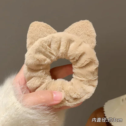 Korean Plush Cat Ear Scrunchies - High Elastic Hair Ties - BeeTrendyShop.COM