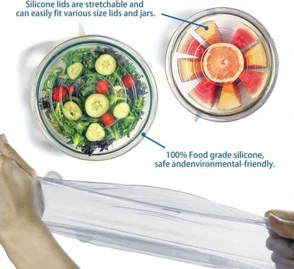 6-Piece Silicone Stretch Lids – Reusable Food Saving Covers for Fruits & Vegetables