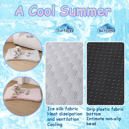 Summer Cooling Pet Bed - Ice Silk Mat with Pillow for Dogs & Cats