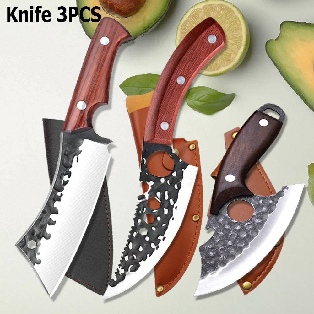 WXCOO Hand Forged Butcher Knife – High Carbon Steel BBQ & Meat Cutting Chef Knife