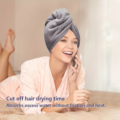 Solid Color Hair Towel Textured Dry Hair Cap 9.8 "X 25.5" Absorbent Hair Towel Wrap for Button-down Women - BeeTrendyShop.COM