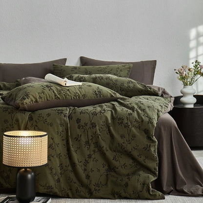 Antique Retro Cotton Bedding Four-Piece Set – Soft Naked-Sleeping Feel Quilt Cover & Bed Sheet