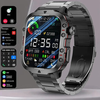 Military Smartwatch for Men – IP68 5ATM Waterproof, Outdoor Fitness Tracker, Health Monitor, Bluetooth