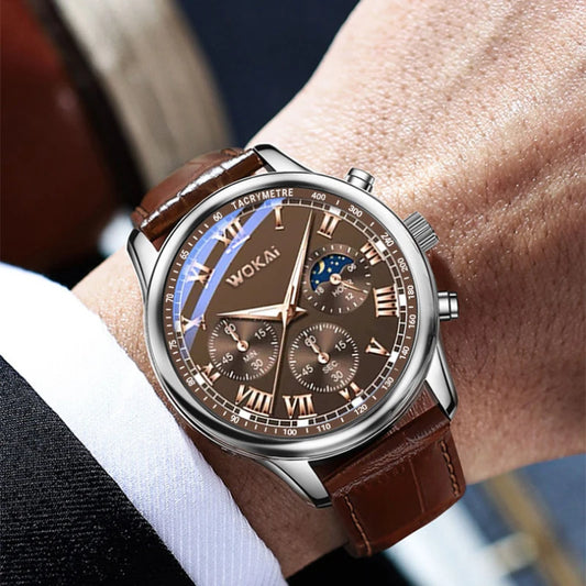 Watch Men Brown Watches Fashion Casual Business Leather Band Quartz Wristwatches Reloj Hombre Montre Sport Homme Relogio