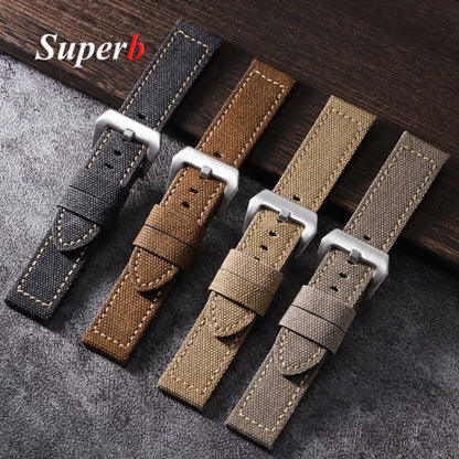 Set of four watch straps in black, brown, and beige on a textured surface with 'Superb' branding.