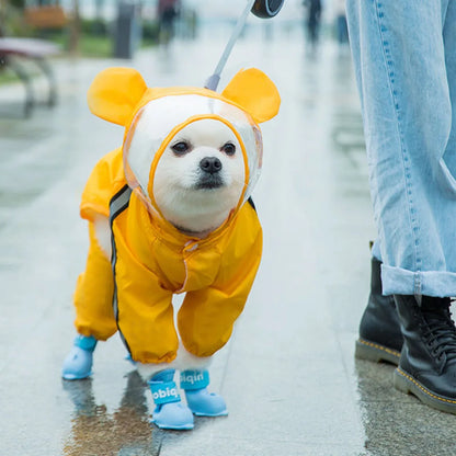 Dog Raincoat with Bear Hood – Waterproof Full Body Rain Jacket for Puppies & Small Dogs | XS–XXL