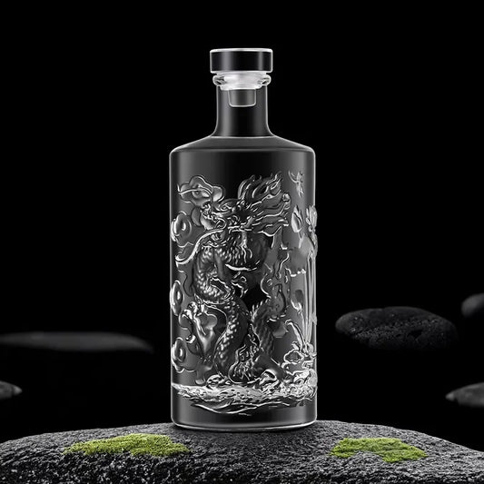 Dragon Pattern Embossed Glass Wine Bottle – 500ml Decorative Liquor Bottle