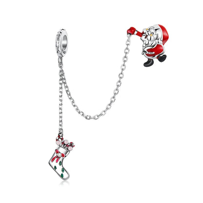 925 Sterling Silver Safety Chain Charm – Heart, Key & Flower CZ Stopper Bead