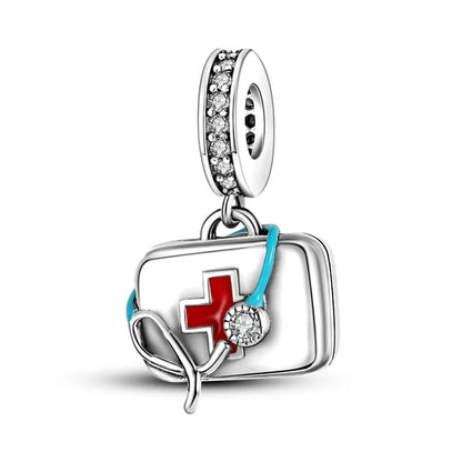 925 Sterling Silver Stethoscope Charm Bead – Medical DIY Jewelry for Bracelets