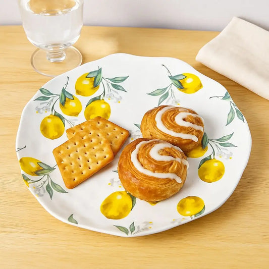 Creative Lemon Pattern Ceramic Dinner Plate Irregular Shape Stackable Steak Food Plate Nordic Style Salad Platter Western Food