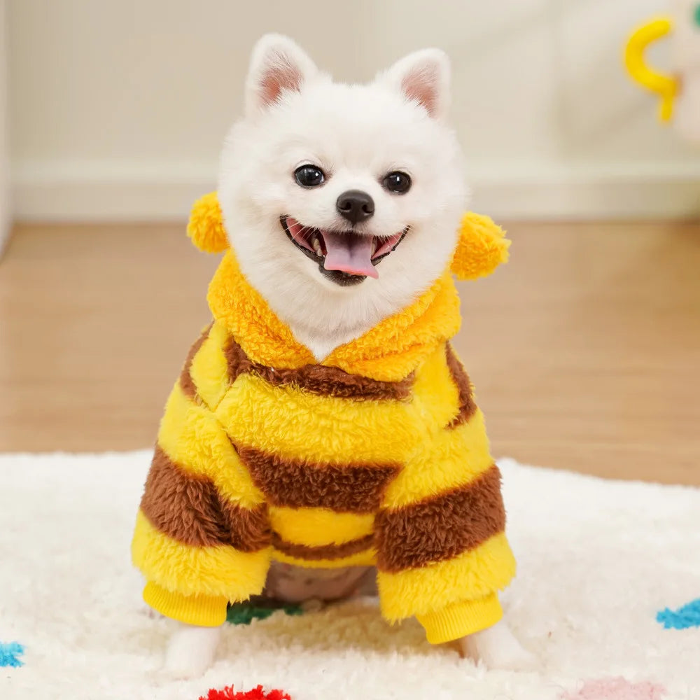 Bee-Themed Pet Hoodie – Warm Fleece Costume for Dogs & Cats