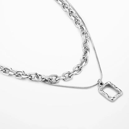 Square Double Link Layered Necklace Set – Punk Hip Hop Chain for Women