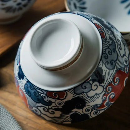 7.5-Inch Japanese Hat-Style Retro Ceramic Ramen Bowl – Fruit, Vegetable & Salad Noodle Holder