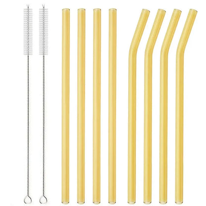 8Pcs Reusable Glass Straws – Colorful Eco-Friendly Borosilicate Drinking Straws