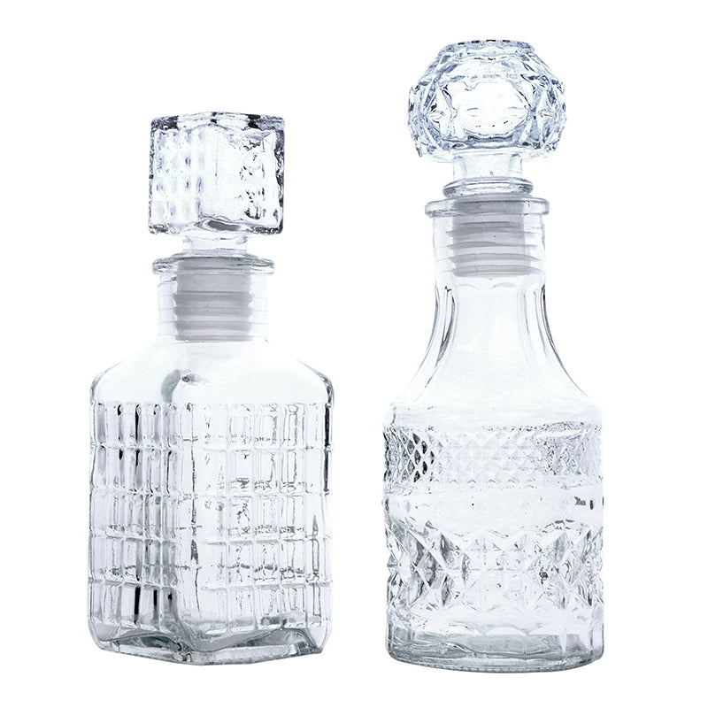 Mini Whiskey Decanter Bottle – 100/150ml Crystal Glass with 3D Carved Cap