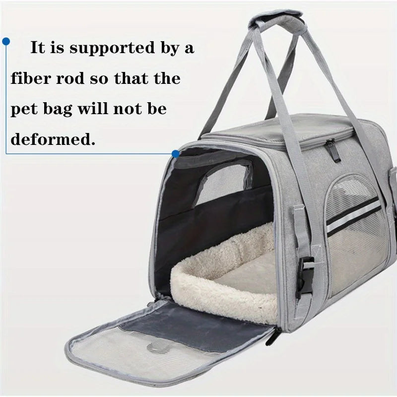 Large Cat Carrier Bag with Plush Mat – Breathable Mesh, Secure Straps, All Breeds