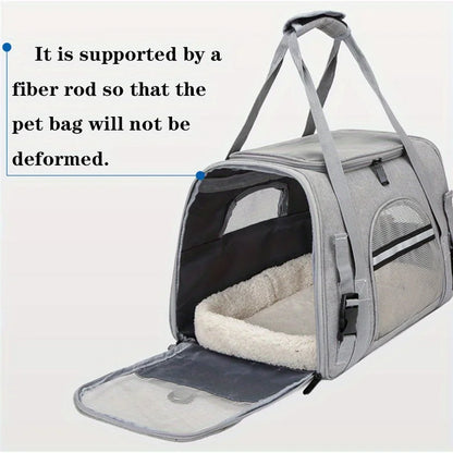 Large Cat Carrier Bag with Plush Mat – Breathable Mesh, Secure Straps, All Breeds