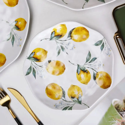 Creative Lemon Pattern Ceramic Dinner Plate – Irregular Shape Nordic Salad & Steak Platter