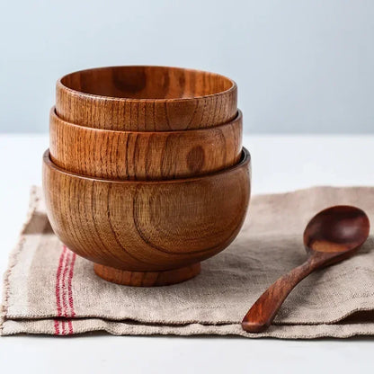 Japanese Jujube Wood Round Soup Bowl – Large Creative Children's Rice & Tableware Bowl