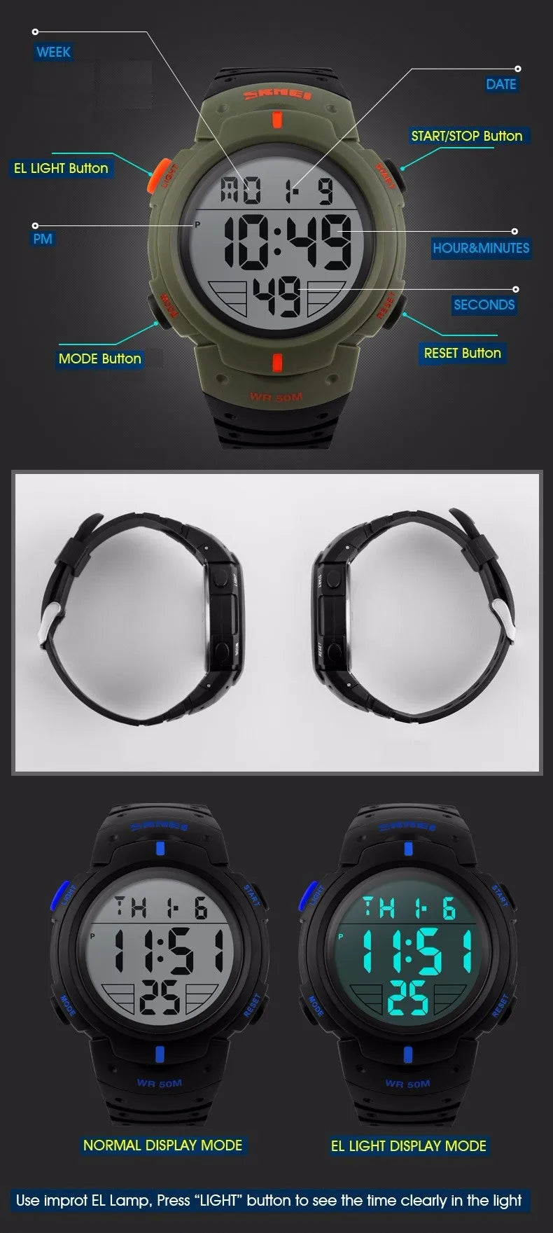 Fashion Men Sports Watches Clock Male LED Military Watch Waterproof Outdoor Dress Wristwatches Men Electronics Wristwatches - BeeTrendyShop.COM