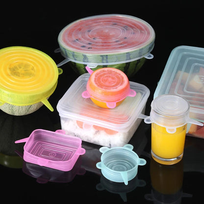 6-Piece Square Silicone Stretch Lids – Reusable Food Packaging Elastic Bowl Covers