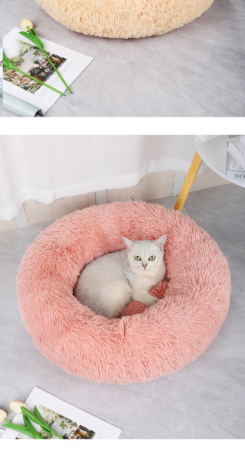 Winter Plush Pet Nest - Washable Round Bed for Cats and Dogs