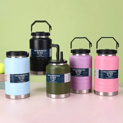 2L Stainless Steel Thermal Water Bottle with Handle – Leakproof Travel Mug