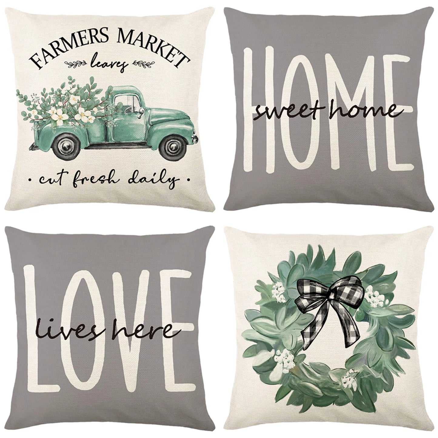 4-Piece Floral Linen Throw Pillow Cases – Square Waist Protection Cushion Covers for Sofa & Bed 45x45CM