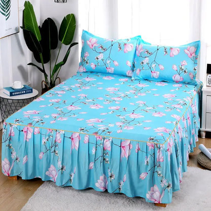 Flower Bedspread Non-Slip Bed Sheet Set – Soft Home Bedding Cover for King & Queen Size (1.5M/1.8M/2M)